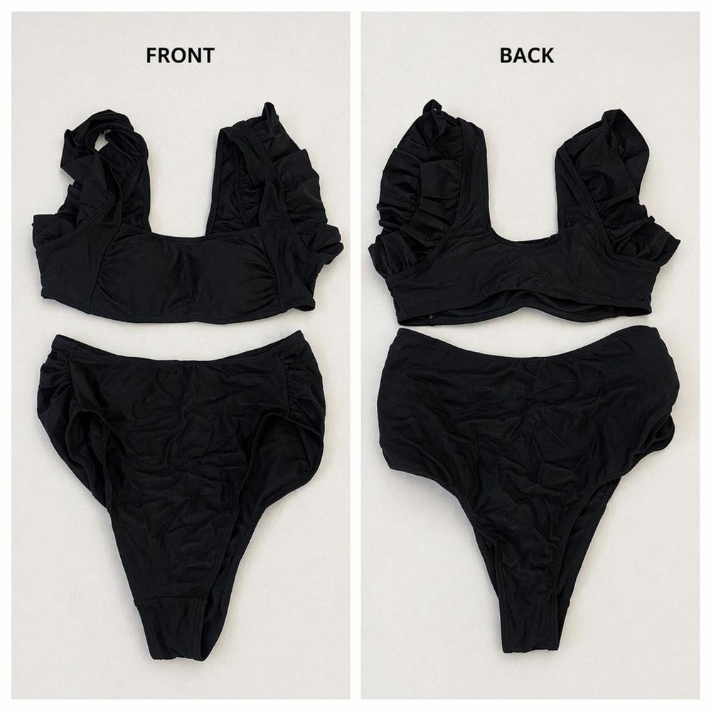 Black Ruffle Two-Piece Bikini Set 🖤 - Picture 1 of 3
